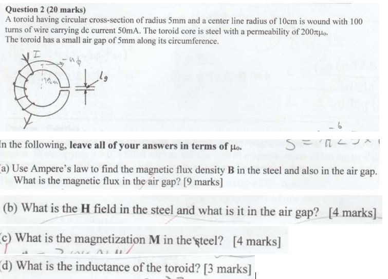 Solved Question 2 (20 marks) A toroid having circular | Chegg.com