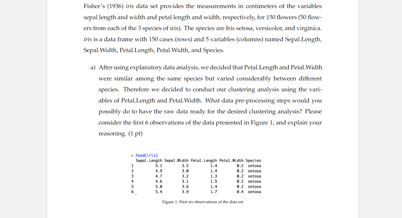 Solved Fisher's (1936) iris data set provides the | Chegg.com
