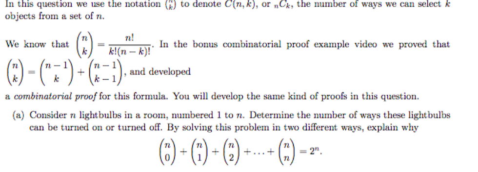 Solved In this question we use the notation (nk) to denote | Chegg.com