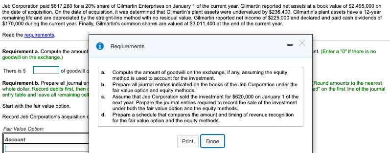 Solved Jeb Corporation Paid 617 280 For A Share Of G Chegg Com