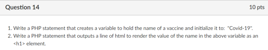 Solved Question 14 10 pts 1. Write a PHP statement that | Chegg.com