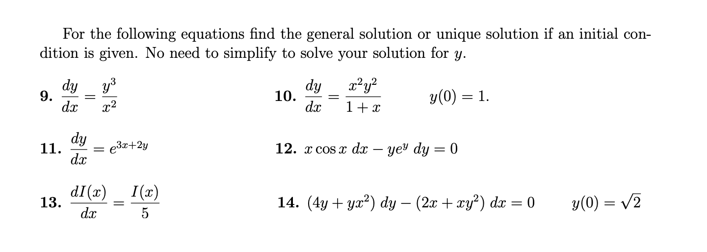 Solved For the following equations find the general solution | Chegg.com