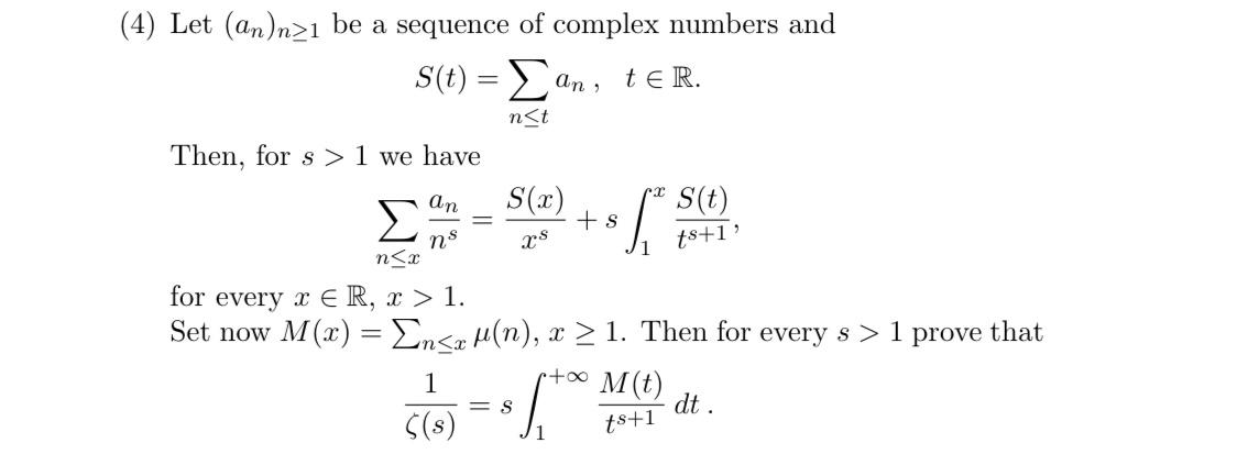 Solved 4 Let An N≥1 Be A Sequence Of Complex Numbers And