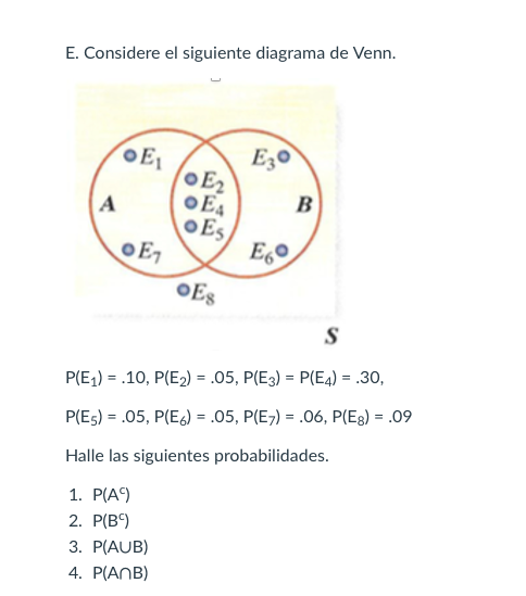 Solved E. Consider the following Venn diagram. Find the | Chegg.com
