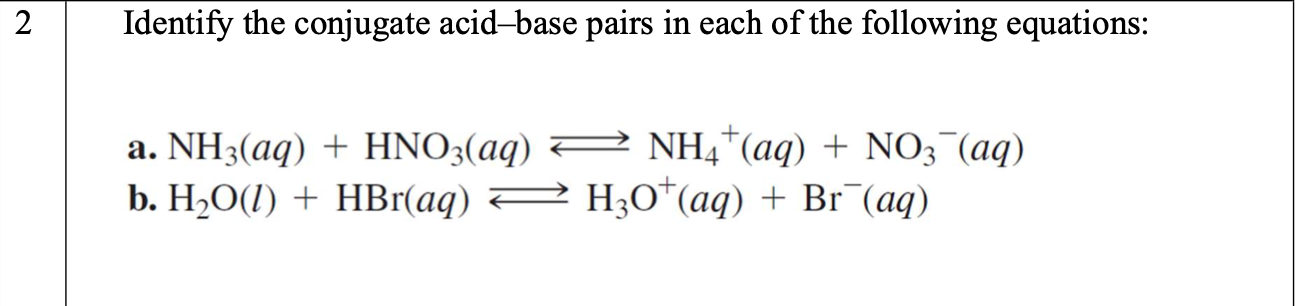 Solved Identify the conjugate acid-base pairs in each of the | Chegg.com