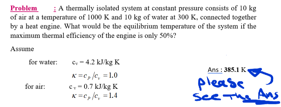 Solved Problem : A thermally isolated system at constant | Chegg.com