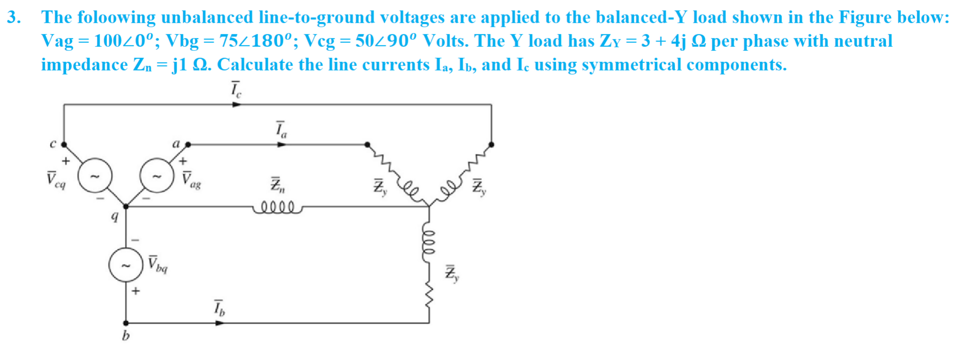 Solved The foloowing unbalanced line-to-ground voltages are | Chegg.com
