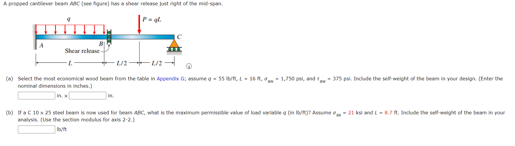 Solved A Propped Cantilever Beam ABC (see Figure) Has A | Chegg.com