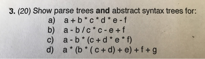 Solved Show parse trees and abstract syntax trees for: a + | Chegg.com