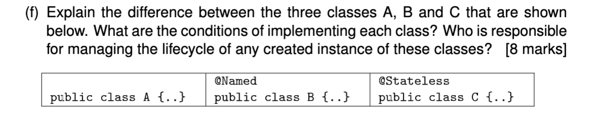 Solved (f) Explain the difference between the three classes | Chegg.com