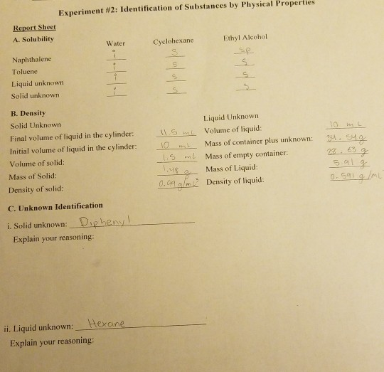 experiment 2 identification of substances by physical properties