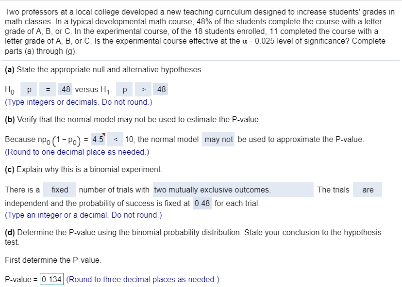 Solved Two Professors At A Local College Developed A New | Chegg.com