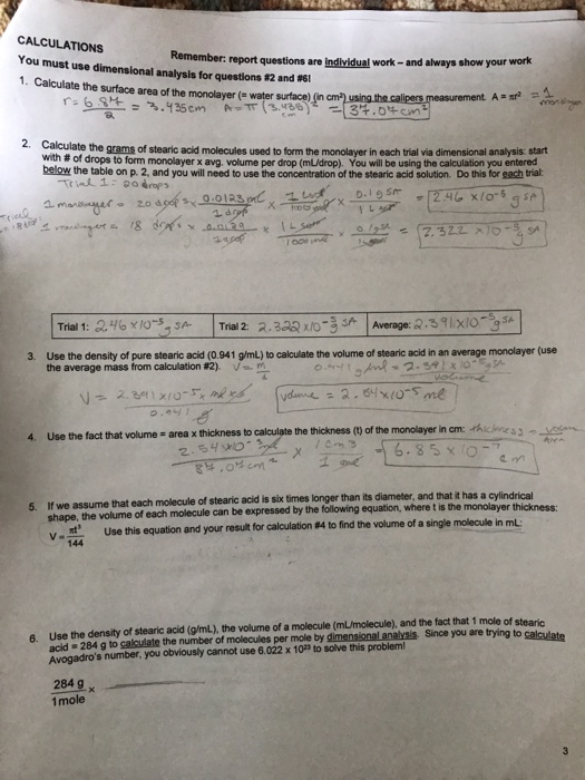 Solved CALCULATIONS You must use dimensional analysis for | Chegg.com