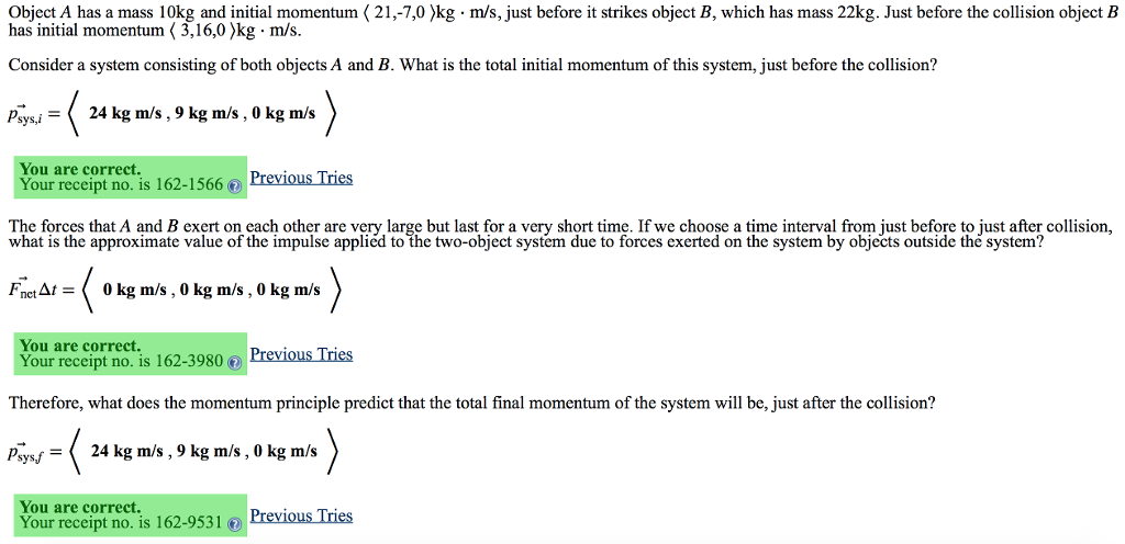 Solved Object A Has A Mass 10kg And Initial Momentum