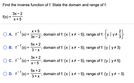 Find The Inverse Function Of F State The Domain And Chegg Com