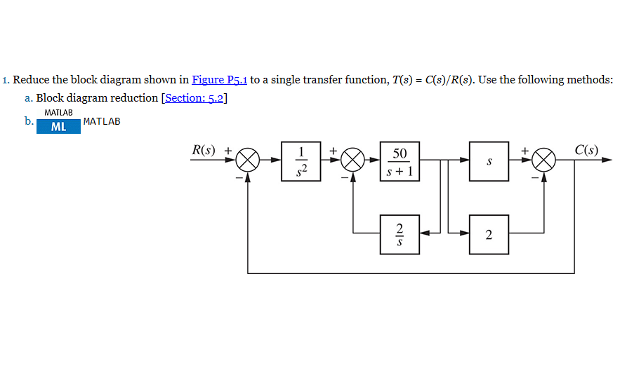 Solved 1. Reduce the block diagram shown in Figure P5.1 to a | Chegg.com