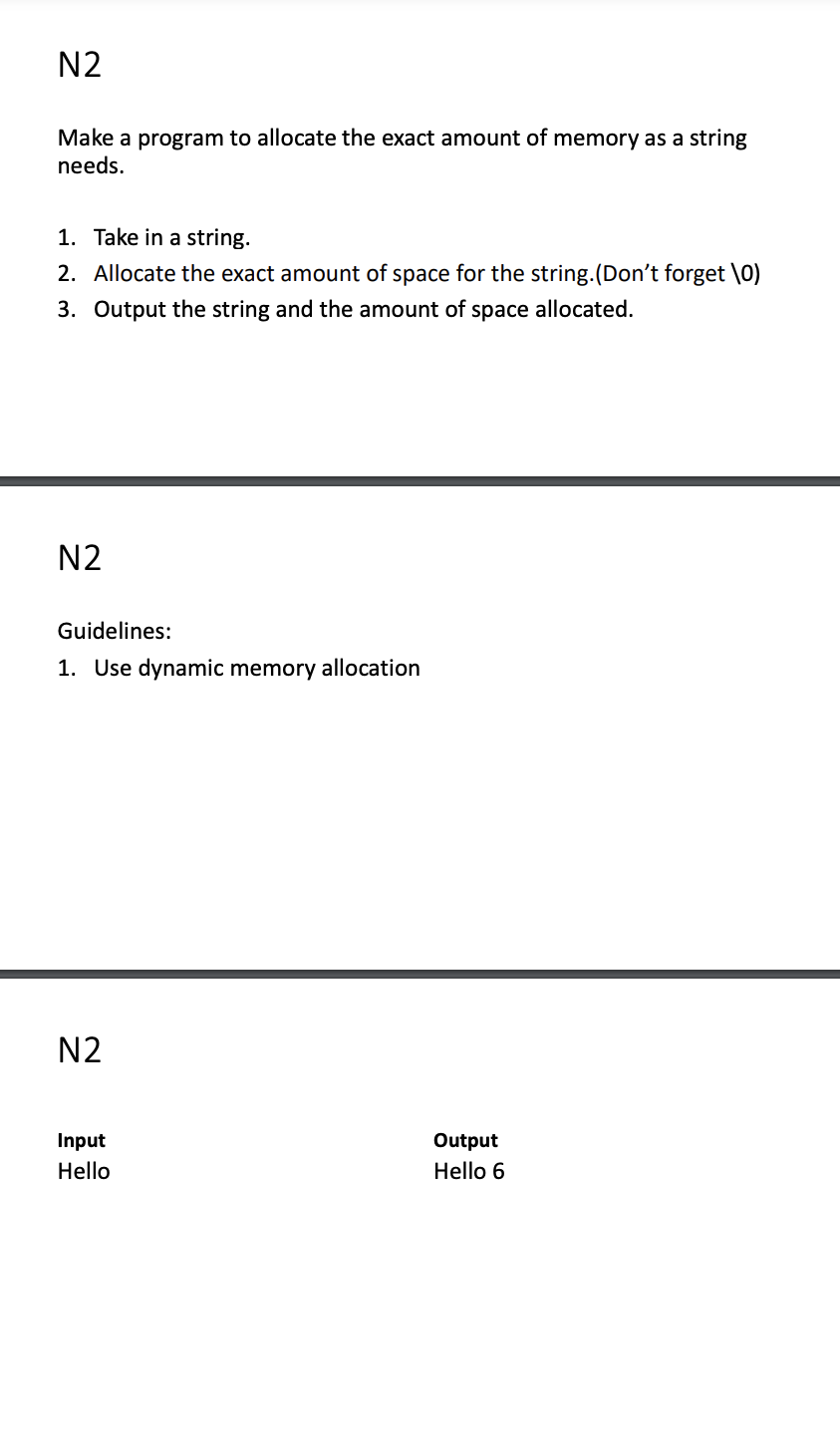 Solved N2 Make a program to allocate the exact amount of | Chegg.com