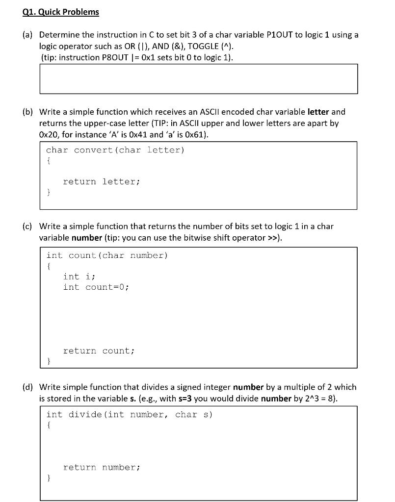 Solved Q1. Quick Problems (a) Determine the instruction in C | Chegg.com