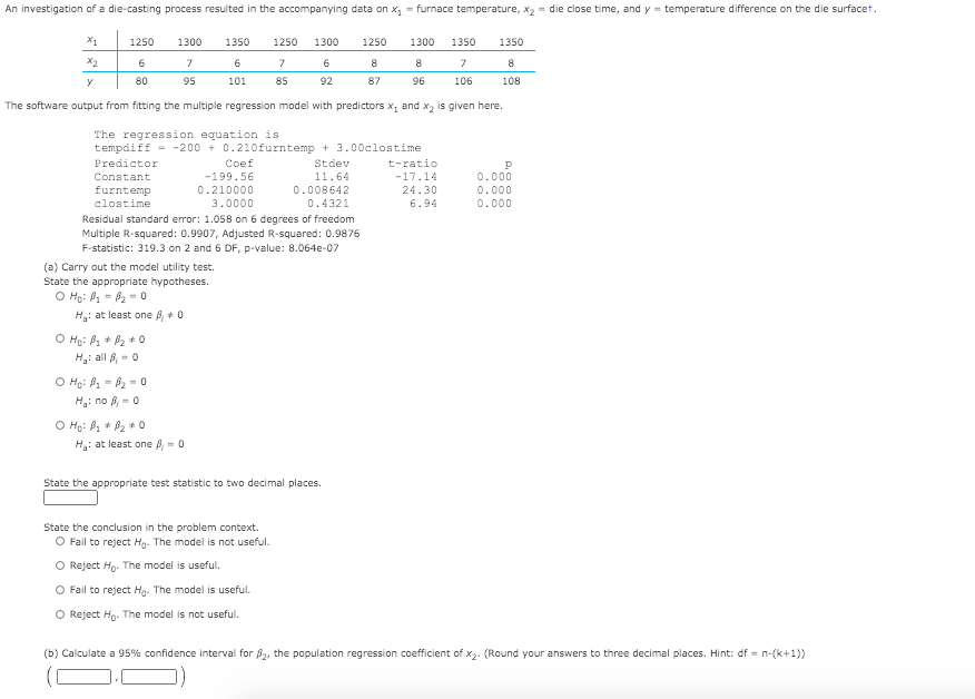 Solved An investigation of a diecasting process resulted in
