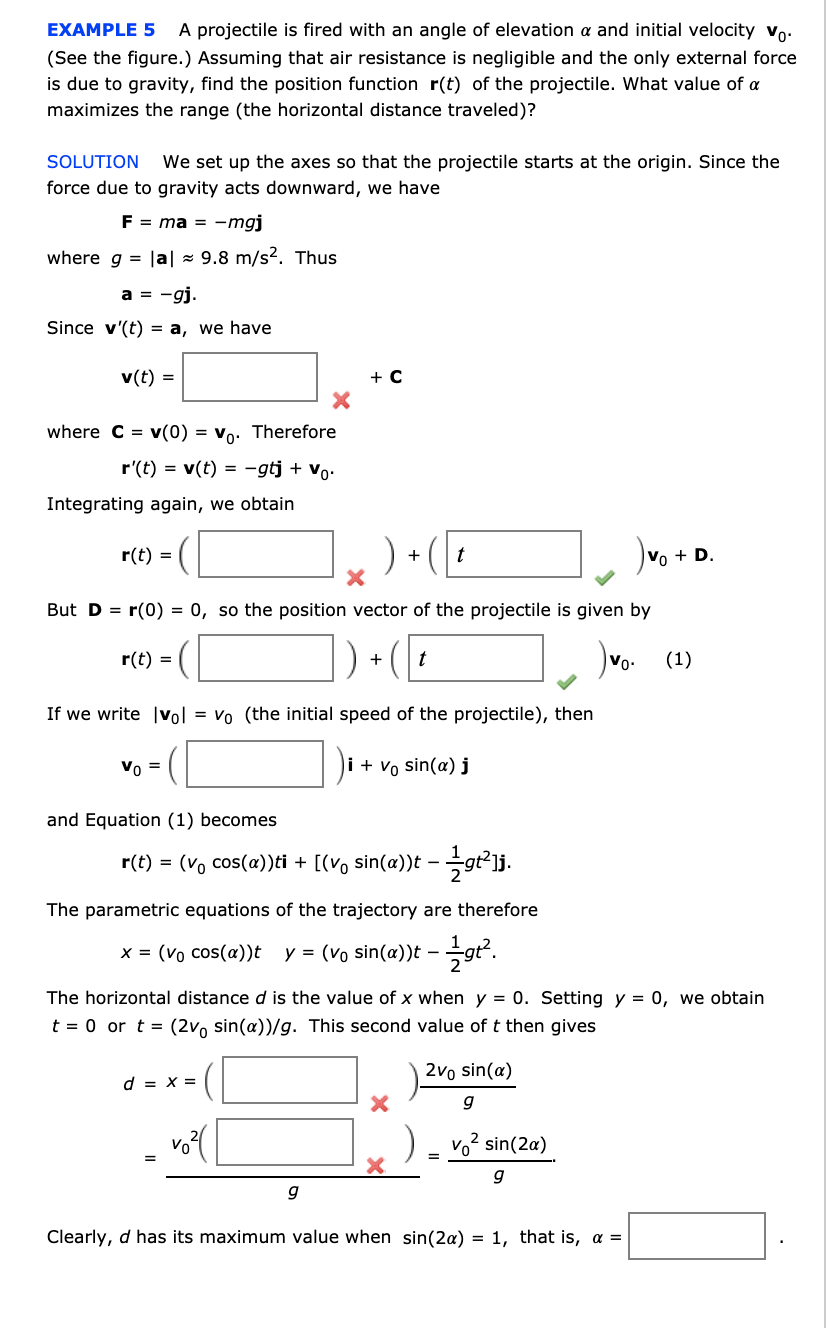 Solved EXAMPLE 5 A projectile is fired with an angle of | Chegg.com