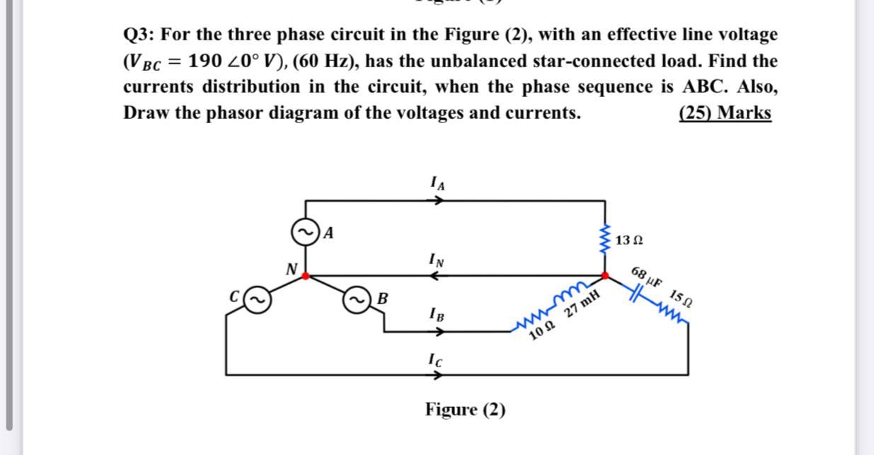 Solved Q3: For the three phase circuit in the Figure (2), | Chegg.com