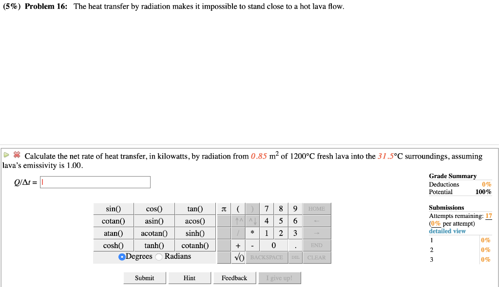 Solved (596) Problem 16: The heat transfer by radiation | Chegg.com
