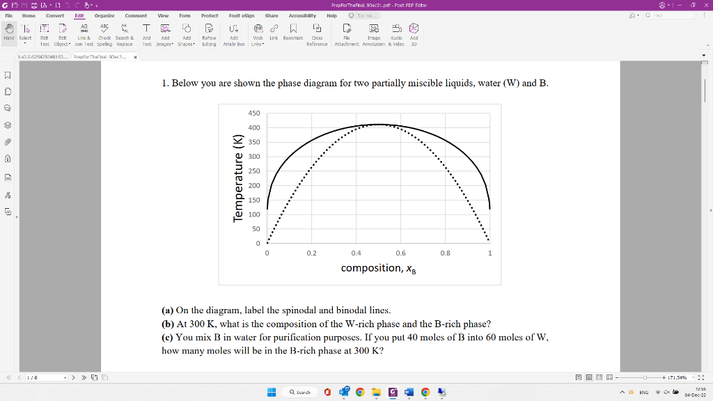Solved 1. Below you are shown the phase diagram for two | Chegg.com