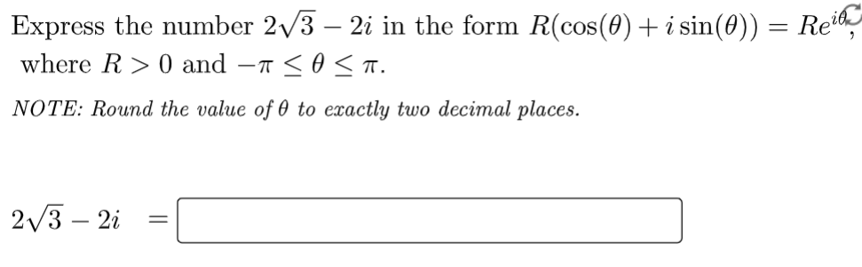 Solved Express the number 273 – 2i in the form R(cos(0) + i | Chegg.com