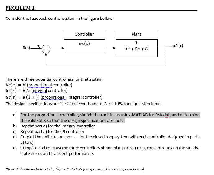 Solved PROBLEM 1. Consider The Feedback Control System In | Chegg.com