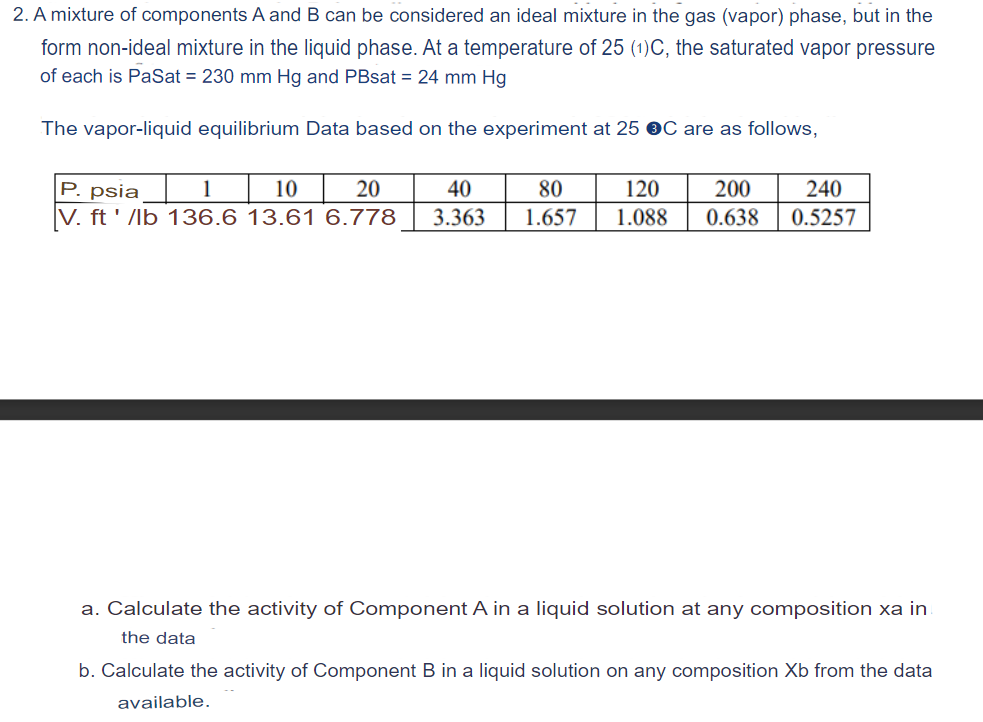 2. A mixture of components A and B can be considered | Chegg.com