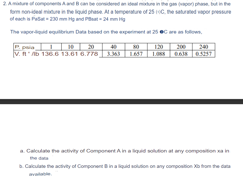 2. A Mixture Of Components A And B Can Be Considered | Chegg.com