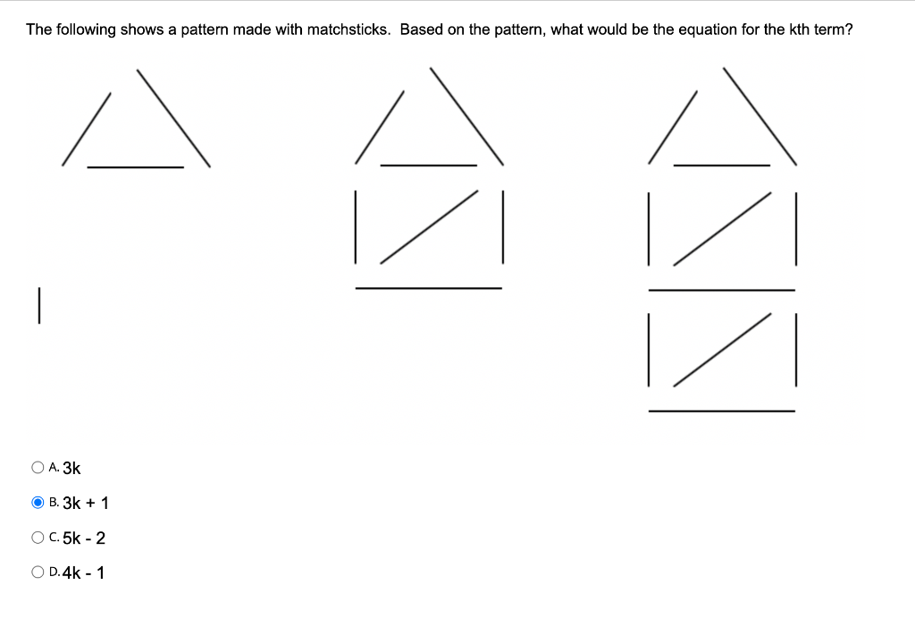 Solved The following shows a pattern made with matchsticks. | Chegg.com