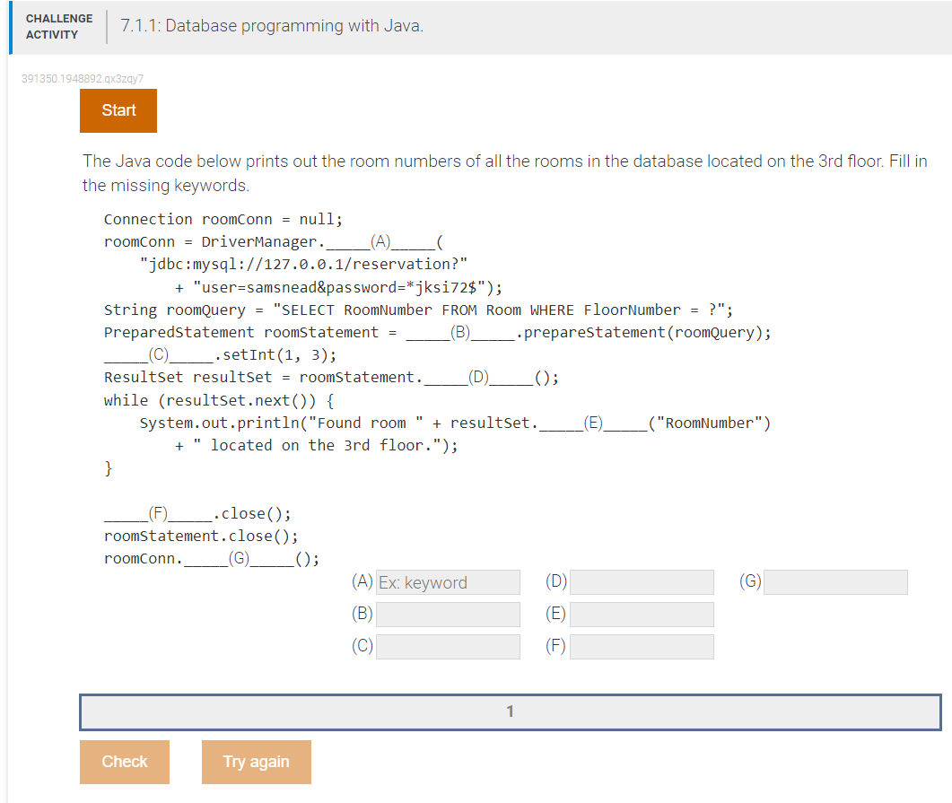 Solved 7.1.1: Database programming with Java. The Java code | Chegg.com