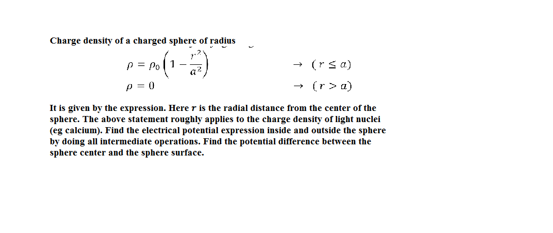 Solved Charge density of a charged sphere of radius = Po a2 | Chegg.com