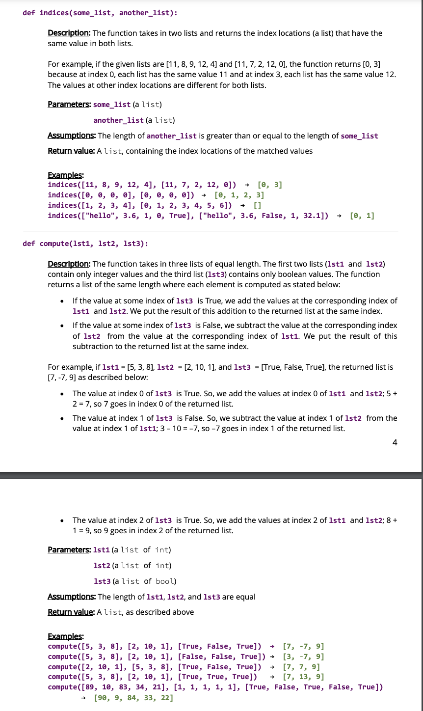 Solved Def Indices(Some_List, Another_List): Description: | Chegg.Com