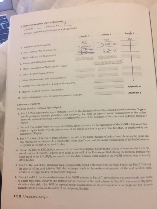 Solved Experiment 9 Report S A Volumetric Analysis cant | Chegg.com