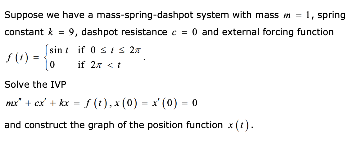 Solved = = Suppose we have a mass-spring-dashpot system with | Chegg.com
