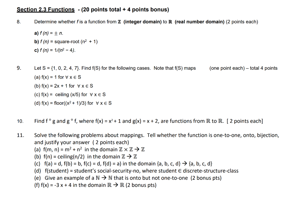 Solved Section 2 3 Functions 20 Points Total 4 Point Chegg Com