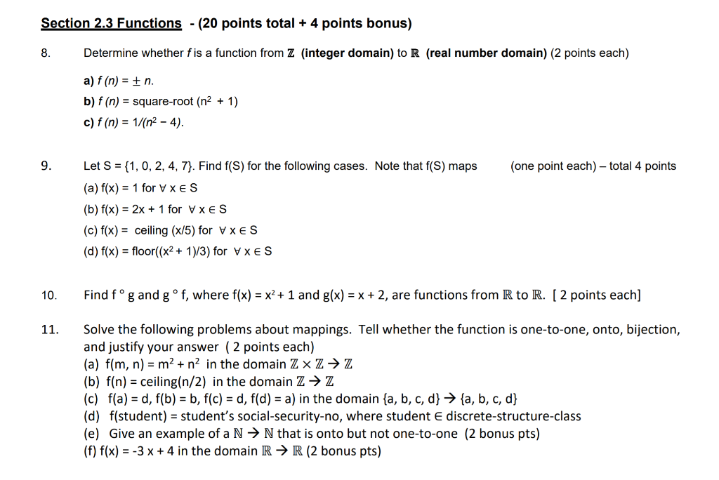 Solved Section 2 3 Functions Points Total 4 Point Chegg Com