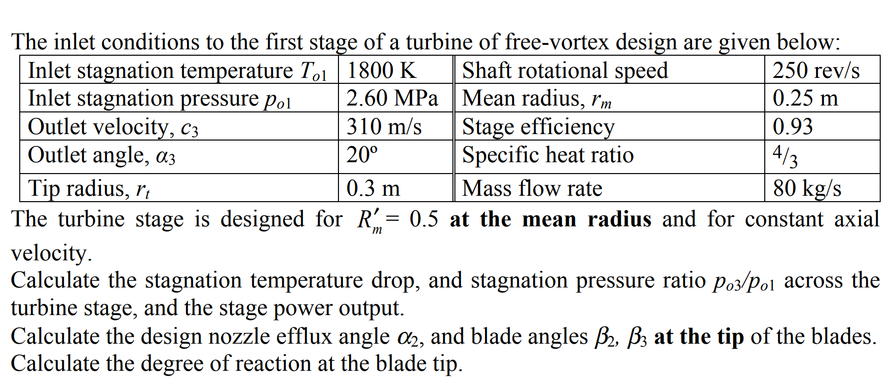 Solved The inlet conditions to the first stage of a turbine | Chegg.com