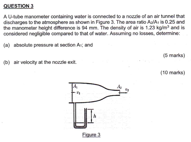 Solved QUESTION 3 A U-tube manometer containing water is | Chegg.com