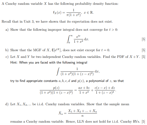 Solved A Cauchy random variable X has the following | Chegg.com