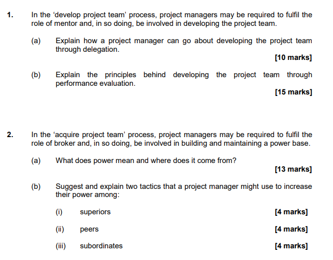 Solved In The Develop Project Team Process Project Chegg