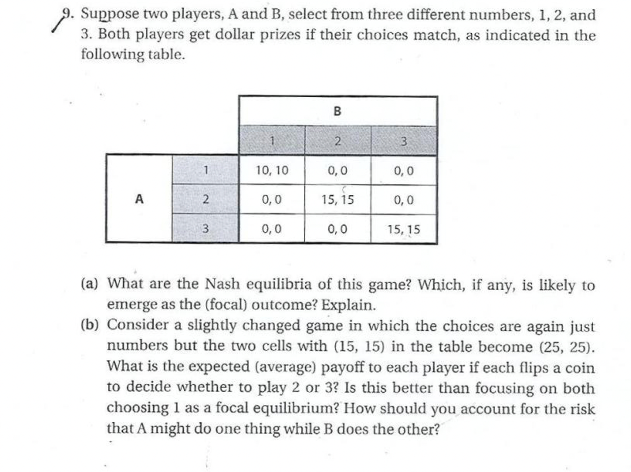 Solved 9. Suppose Two Players, A And B, Select From Three | Chegg.com