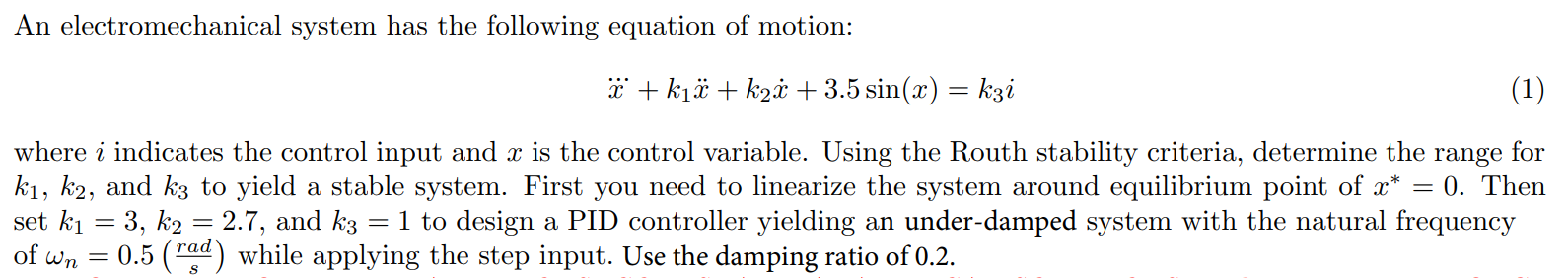 Solved An electromechanical system has the following | Chegg.com