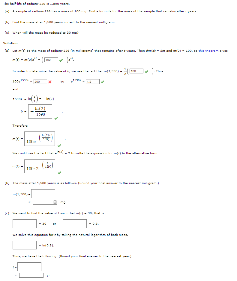 Solved The half-life of radium-226 is 1,590 years. (a) A | Chegg.com