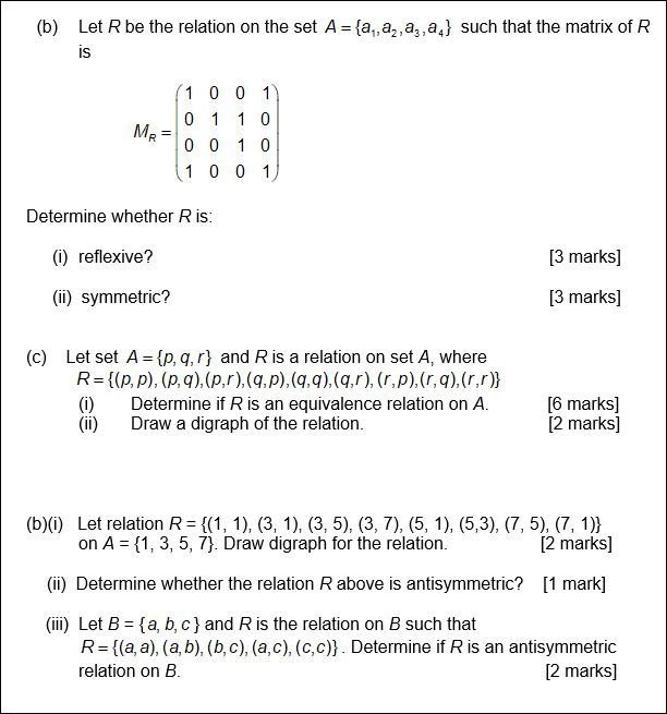 Solved (b) Let R Be The Relation On The Set A={a,,a,,a,,a,} | Chegg.com