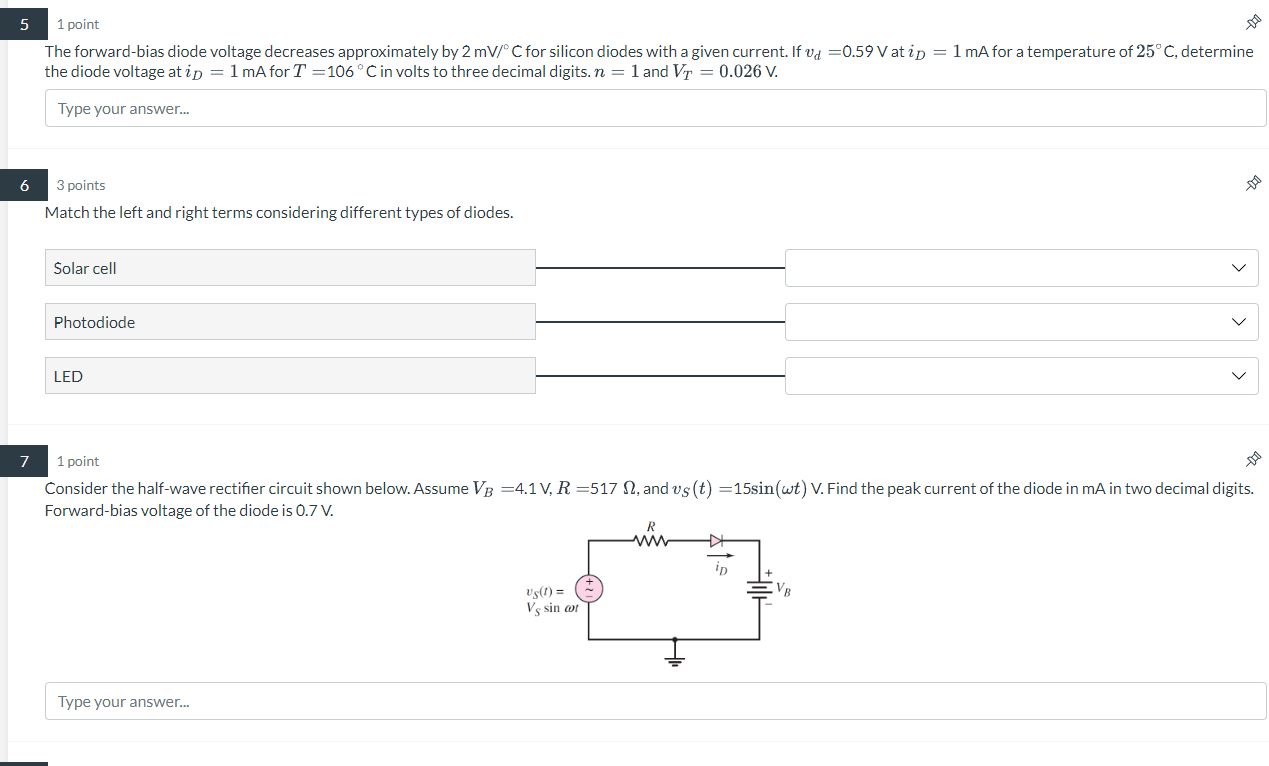 Solved 1 point The forward-bias diode voltage decreases | Chegg.com