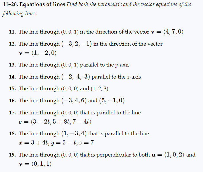 Solved 11-26. ﻿Equations of lines Find both the parametric | Chegg.com