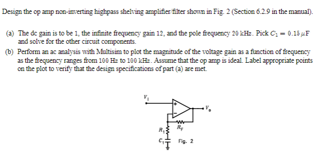 Design the op amp non-inverting highpass shelving | Chegg.com